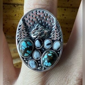 White Buffalo Blue Turquoise Sterling Silver Ring Size 6